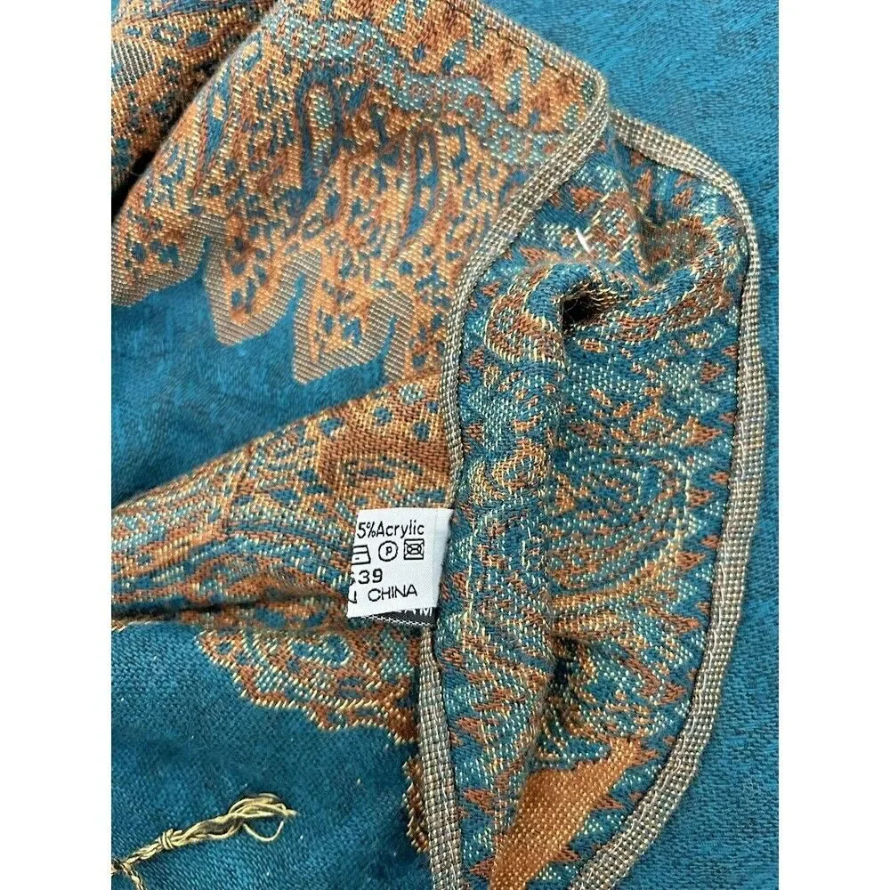 45% Viscose 55% Acrylic Paisley Scarf Wrap Brown Green Blue 47